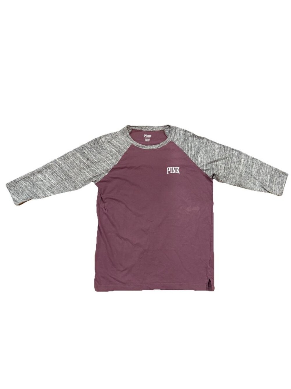 Y2K VTG Victoria's Secret T-Shirt Women's S/P Maroon Gray 3/4 Sleeve